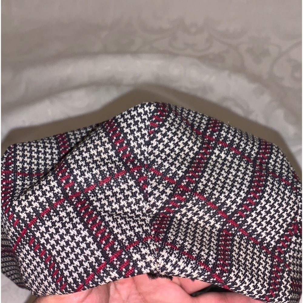 Vintage newsboy, houndstooth tweed/wool/ leather hat by Gramercy , size 7 1/8 - Picture 8 of 16
